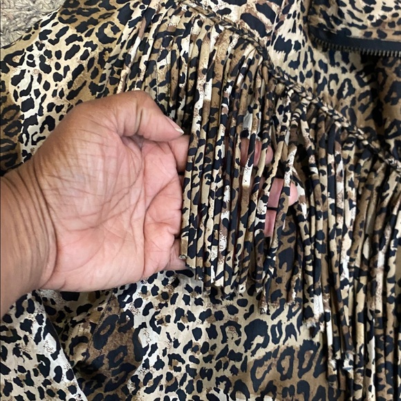 COACO vintage 100% silk Leopard Print Bomber Jacket w/ fringe western sz 38 M/L - Picture 6 of 13